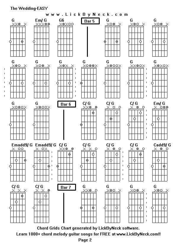 Chord Grids Chart of chord melody fingerstyle guitar song-The Wedding-EASY,generated by LickByNeck software.